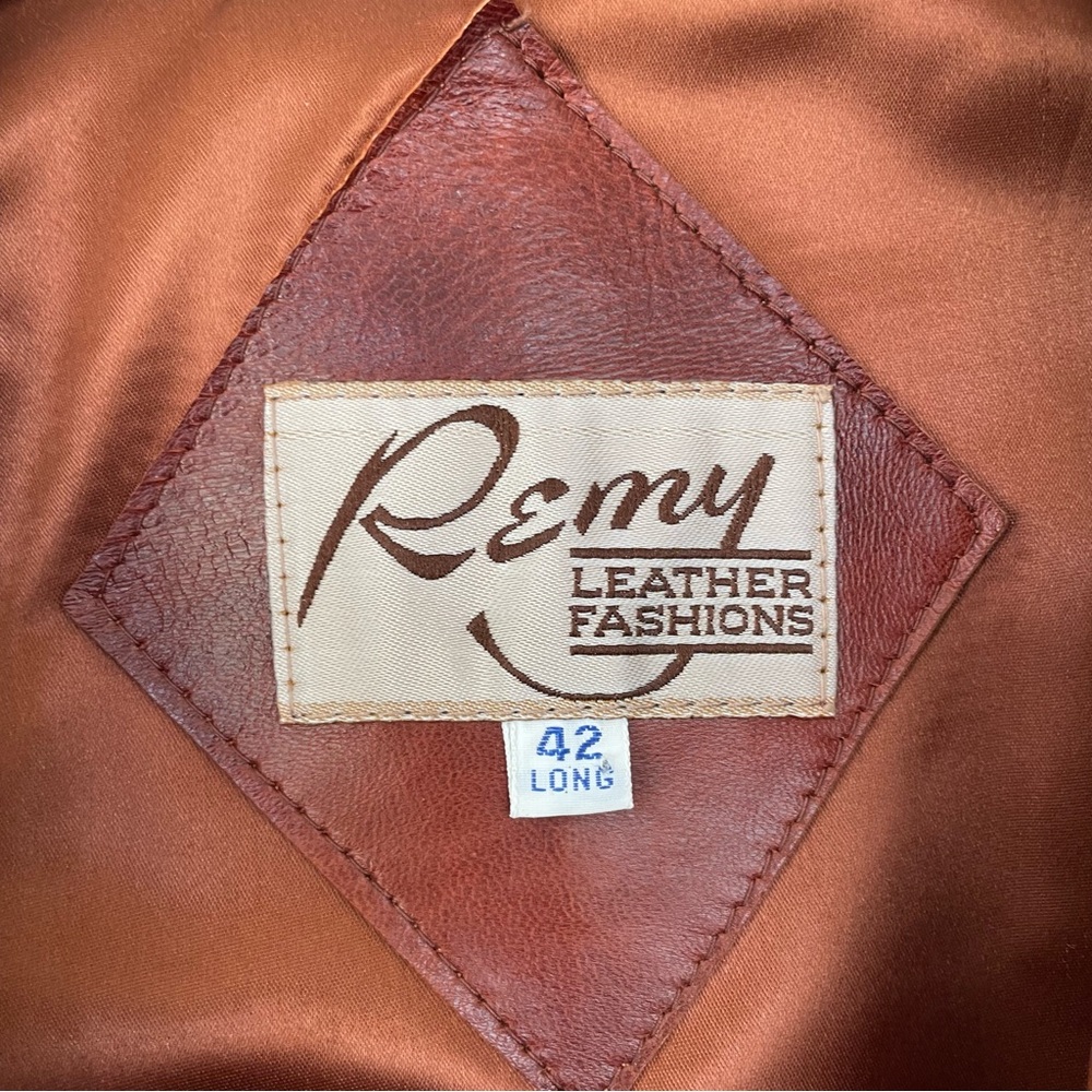 Remy Vintage Brown Leather Jacket Blazer Size 42 Long Unisex Classic Genuine - Picture 5 of 6